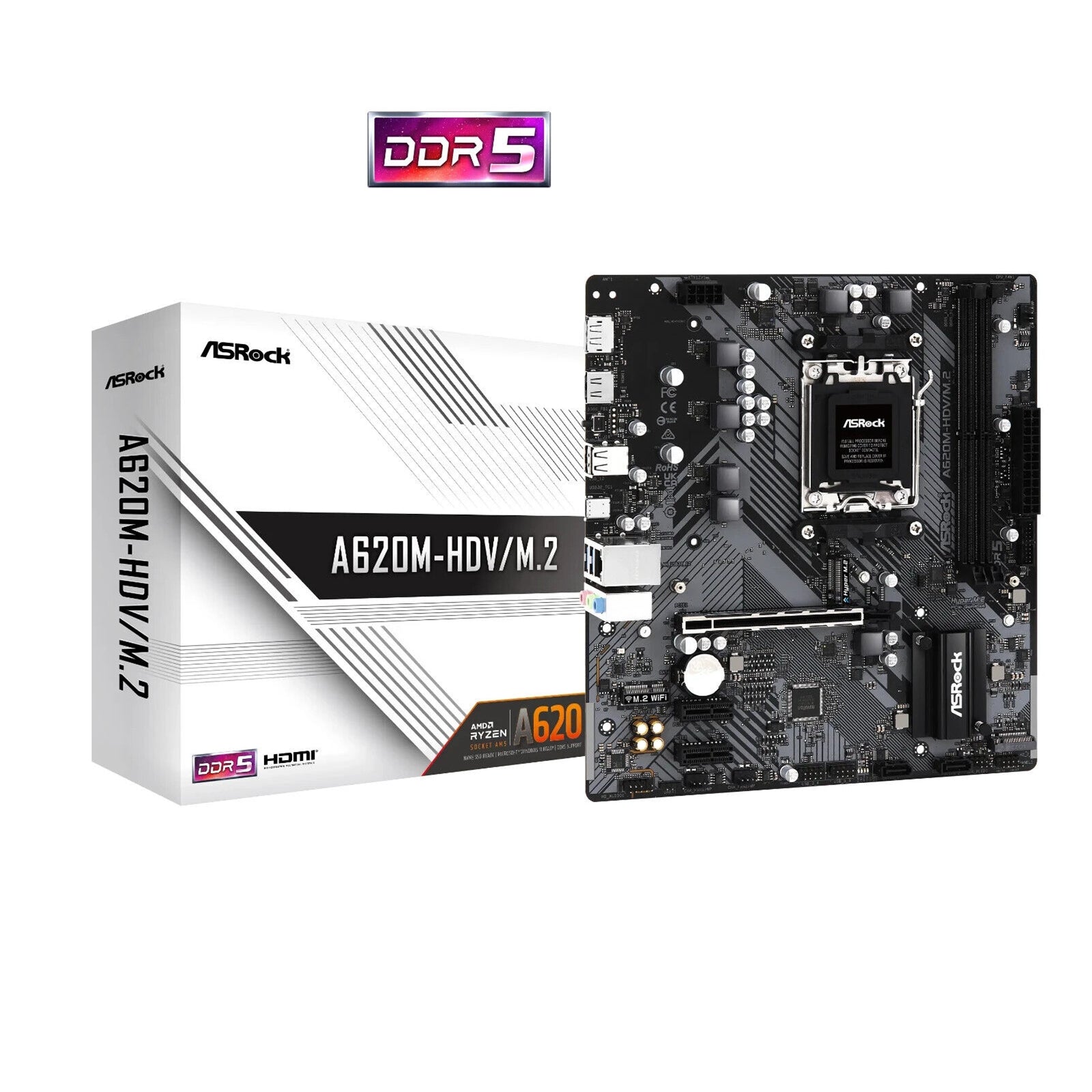 ASRock A620M-HDV/M.2 AM5 DDR5 Micro-ATX Motherboard PCIe 4.0 ASRock A620M-HDV/M.2 AM5 DDR5 Micro-ATX Motherboard PCIe 4.0